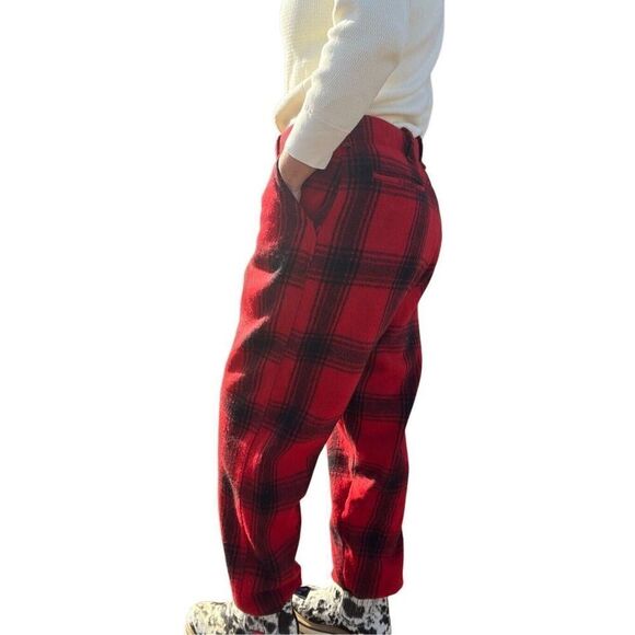 VINTAGE WOOL PANTS Buffalo Plaid Red Black Pockets Jogger Hunt Ski Snow 32x30 - Picture 4 of 16